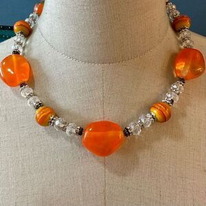Orange and silver tone chunky necklace